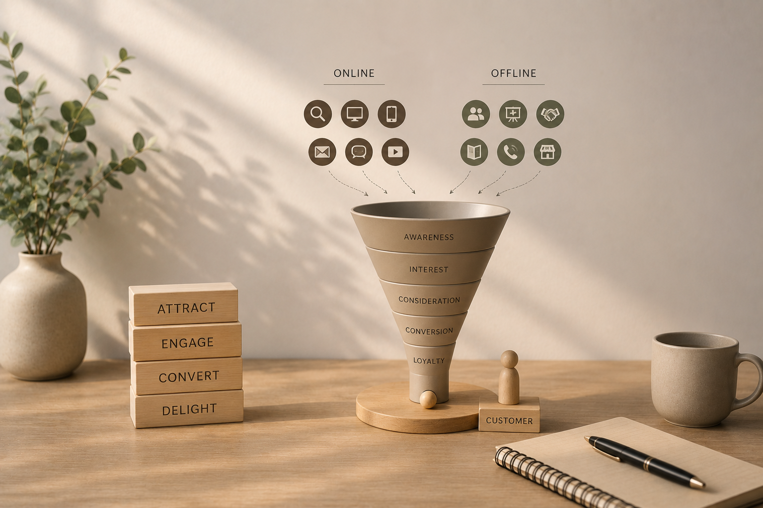 ConnectSpherePR team mapping out an online and offline funnel strategy